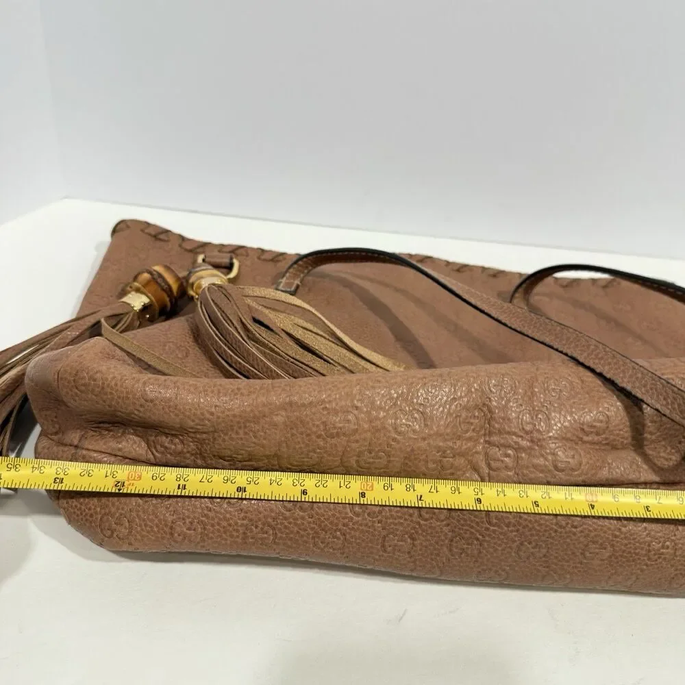 Authentic GUCCI Bamboo Guccissima Leather Tote Bag Brown Tassel 218780